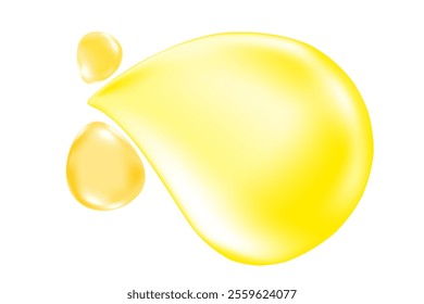 Golden yellow liquid sticky honey droplet isolated, transparent background. Glowing oil or gel texture swatch. Fluid organic form sample. Cosmetic spilled collagen serum decoration element.