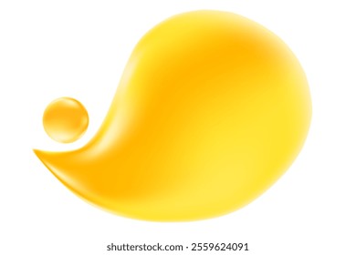 Golden yellow liquid sticky honey droplet isolated, transparent background. Glowing oil or gel texture swatch. Fluid organic form sample. Cosmetic spilled collagen serum decoration element.