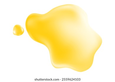 Golden yellow liquid sticky honey droplet isolated, transparent background. Glowing oil or gel texture swatch. Fluid organic form sample. Cosmetic spilled collagen serum decoration element.