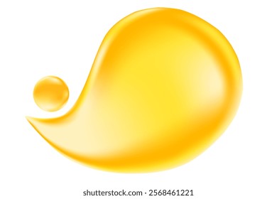 Golden yellow liquid sticky honey droplet bubble isolated, transparent background. Glowing oil or gel texture swatch. Fluid organic form sample. Cosmetic spilled collagen serum decoration element.