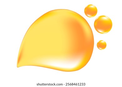 Golden yellow liquid sticky honey droplet bubble isolated, transparent background. Glowing oil or gel texture swatch. Fluid organic form sample. Cosmetic spilled collagen serum decoration element.