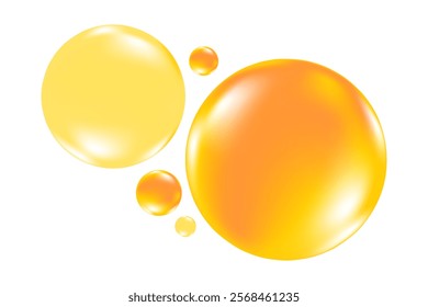 Golden yellow liquid sticky honey droplet bubbles isolated, transparent background. Glowing oil or gel texture swatch. Fluid organic form sample. Cosmetic spilled collagen serum decoration element.