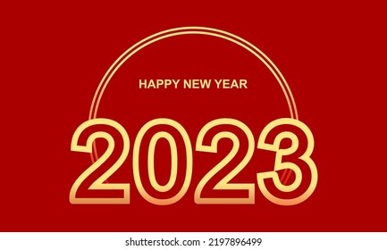 Golden yellow luxury chinese happy new year 2023, year of the rabbit on red background flat vector design.