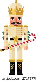 Goldener gelber Nussknacker Soldat hält Süßigkeiten Cane Weihnachten Vektor