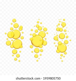 Golden, Yellow Oil Drops, Bubbles Vector Illustration On Transparent Background Set