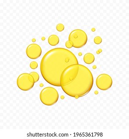 Golden, yellow oil drops, bubbles vector illustration on transparent background 