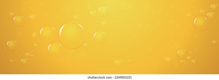 Golden, yellow oil drops, bubbles Soda pop. vector illustration on transparent background