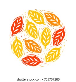 Golden yellow and orange autumn leaves circle composition, vector