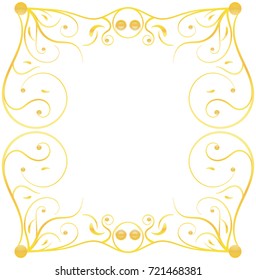 Golden and yellow photo frame with corner line floral for picture, Vector design decoration pattern style.