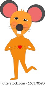 The golden yellow rat symbolizes the heart showing love on the left chest.