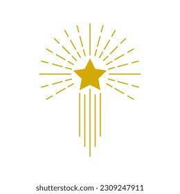 Golden yellow rising star with line light rays boho icon flat vector design