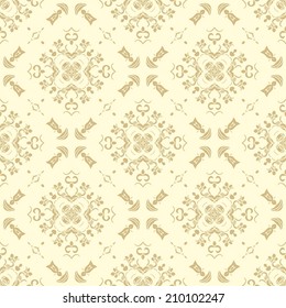 Golden - yellow seamless ornamental vector texture, laced pattern