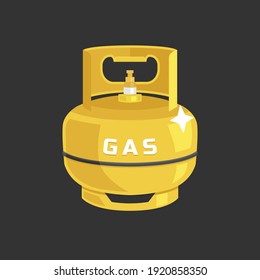 Golden yellow small cylinder gas tank. Flat vector illustration. 