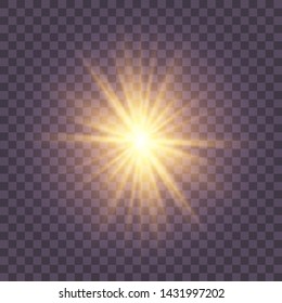 Golden yellow Star burst with dust and sparkle isolated. Glow light effect with rays and shine particles on transparent background Vector eps 10 