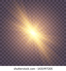 Golden yellow Star burst with dust and sparkle isolated. Glow light effect with rays and shine particles on transparent background Vector eps 10 