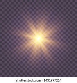 Golden yellow Star burst with dust and sparkle isolated. Glow light effect with rays and shine particles on transparent background Vector eps 10 