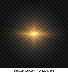 Golden yellow Star burst with dust and sparkle isolated. Glow light effect with rays and shine particles on transparent background Vector eps 10 