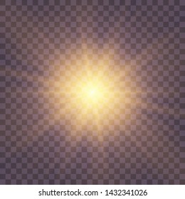 Golden yellow Star burst with dust and sparkle isolated. Glow light effect with rays and shine particles on transparent background Vector eps 10 
