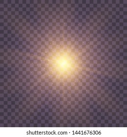Golden yellow Star burst with dust and sparkle isolated. Glow light effect with rays and shine particles. 