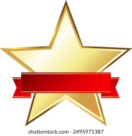 Golden yellow star with red ribbon