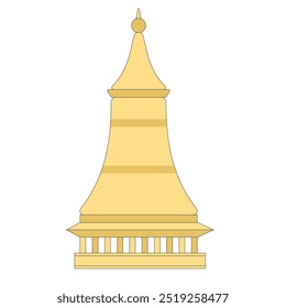  Golden yellow stupa Buddhist architectural sculptural religious building modern flat design style single isolated image