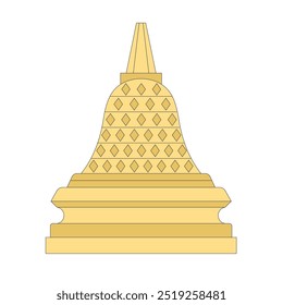  Golden yellow stupa Buddhist architectural sculptural religious building modern flat design style single isolated image