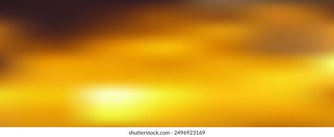 Golden yellow sunset sky background. Vector abstract blurred banner in autumn colors. Warm yellow backdrop. Orange fluid abstract Luxury 3d bg. Soft gradation tropical beach sunrise cartoon template