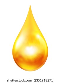 Golden yellow transparent drops of honey or serum oil isolated on white background. Vector realistic file.