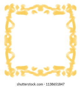 golden yellow watercolor art nouveau brush stroke frame border pattern, vector illustration