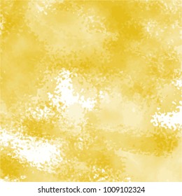 golden yellow watercolor cloudscape pattern with clustered stained areas on white background, vector illustration