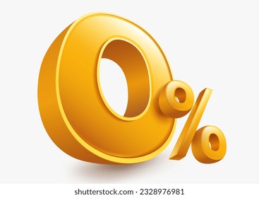 Golden yellow zero percent or 0% commission special offer isolated on white background. illustration vector file.