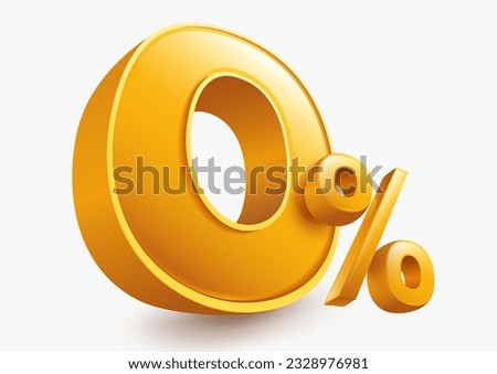 Golden yellow zero percent or 0% commission special offer isolated on white background. illustration vector file.