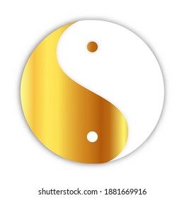 Golden Yin Yang symbol isolated on white background. Vector illustration.