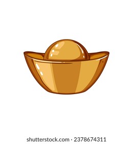 golden yuan bao cartoon. fortune money, china festival, culture traditional golden yuan bao sign. isolated symbol vector illustration