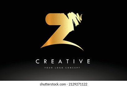 Golden Z Brushed Letter Logo. Brush Letters design with Artistic Brush stroke design.