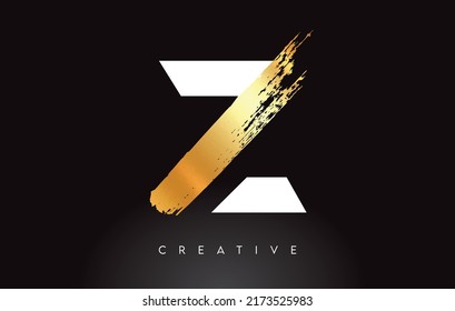 Golden Z Letter Logo mit Brush-Schlaganfall künstlerischer Look auf schwarzem Hintergrund Vektorgrafik.