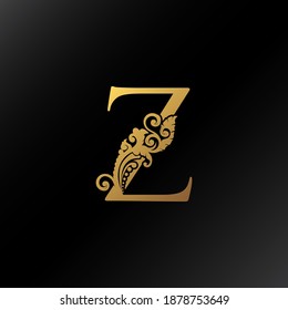 Golden Z Letter Logo Ornate Decoration Elegance Swirl Ornament Luxury Style  Vector  Design