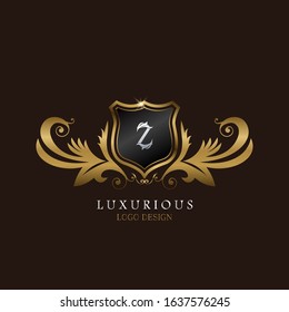 Golden  Z Logo Luxurious Shield, creative vector design concept for luxury business indentity.