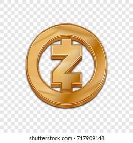 Golden Zcash coin symbol isolated web vector icon. Zcash coin trendy 3d style vector icon. Raised symbol illustration. Golden Zcash coin crypto currency sign.