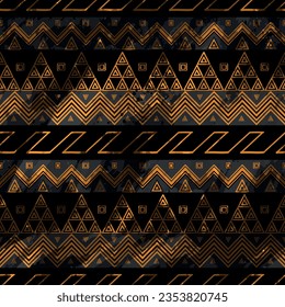 Golden zig zag seamless pattern based on south american insidenous art with black background