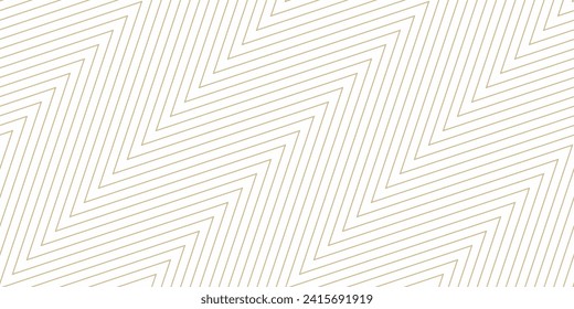 Golden zigzag lines seamless pattern. Vector texture with thin diagonal zig zag, stripes, chevron. Gold and white abstract geometric background. Simple minimal ornament. Repeating geo design