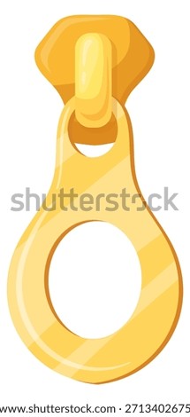 Golden zip puller clasp. Sewing clothes fastener