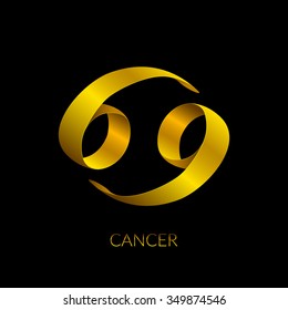 Golden zodiac ribbon sign, Cancer