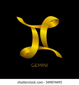 Golden zodiac ribbon sign, Gemini