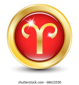 Golden zodiac sign Aries. Vector