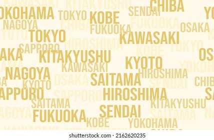Golden14 largest Japanese cities names seamless pattern modern design