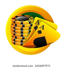 Golden-black icon for the casino. Vector Illustration Poker Cards and stack of Chips Games