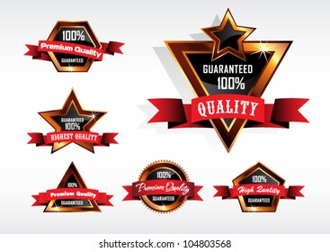 Golden-Black Premium Quality Labels with Red Ribbons