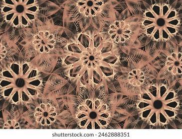Golden-black-brown floral pattern for textiles or fabrics. Retro floral background for fashion trends, business concepts, covers, scrapbooking, interior solutions, tiles, prints, posters, etc. Vector