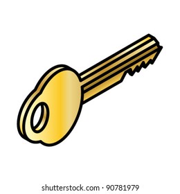 A golden/brass door key.